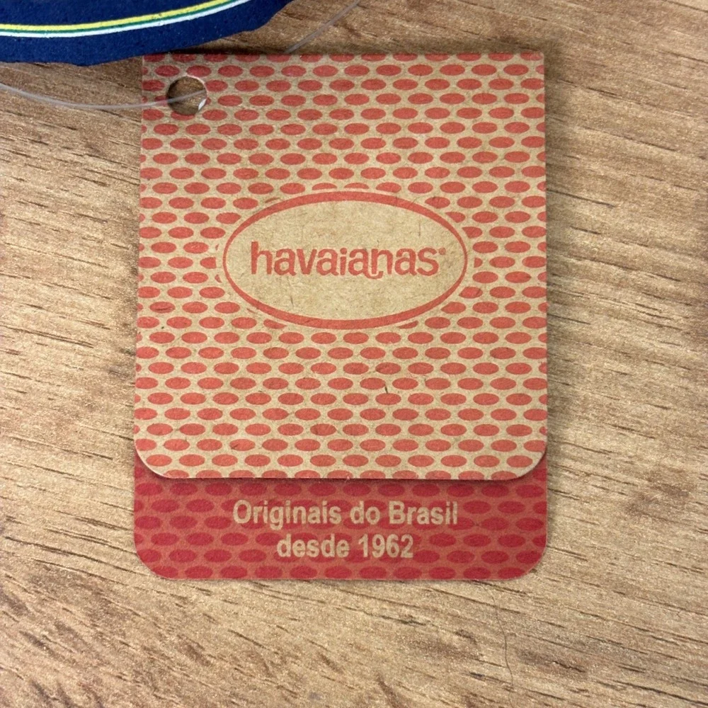 NEW HAVAIANAS Brazil Logo Flip Flops Navy Blue Kids Size 10C Summer Rubber